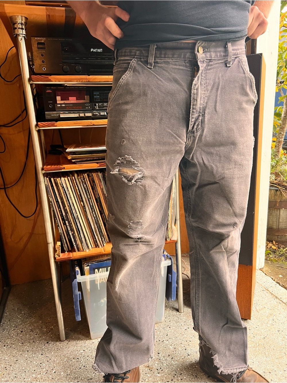 Vintage Distressed Gray Carhartt Jeans 33x32 Original Brewer Worn